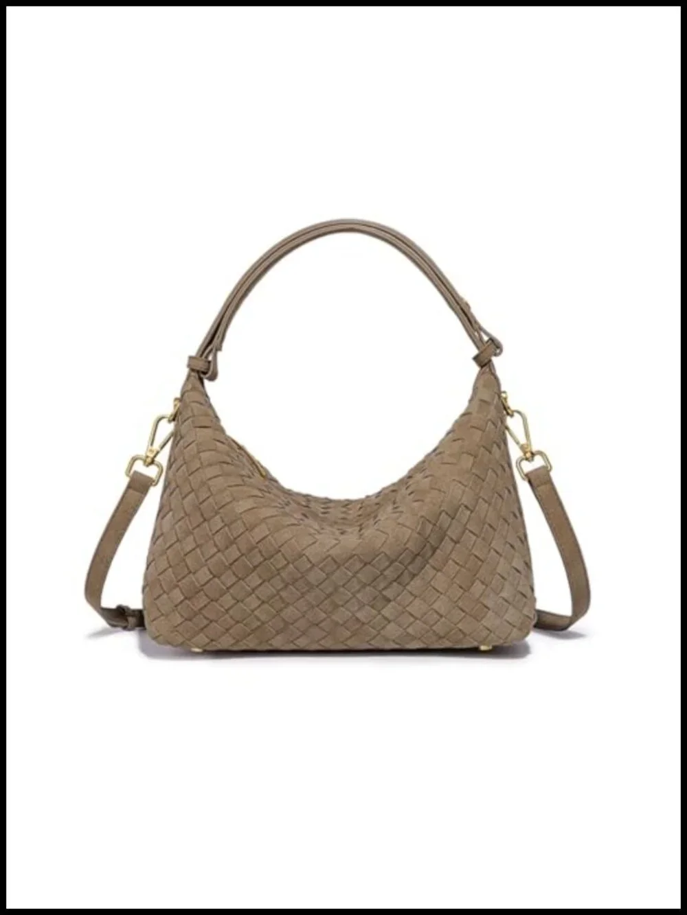 Woven Suede Shoulder Bag - Hobo Satchel, Slouchy Crossbody Purse & Tote